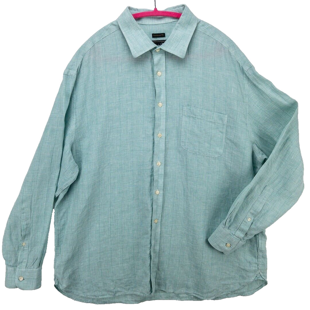 Jos A Bank 100% Linen Shirt Men's XL Green Geometric Long Sleeve Button Reserve